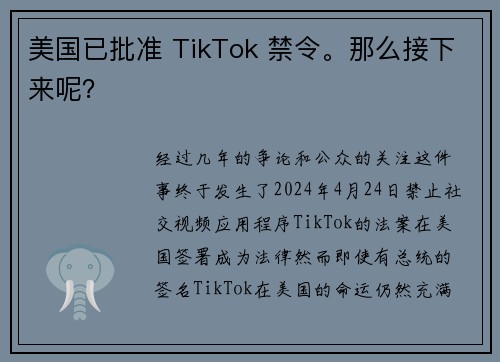 美国已批准 TikTok 禁令。那么接下来呢？