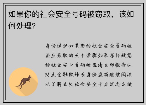 如果你的社会安全号码被窃取，该如何处理？